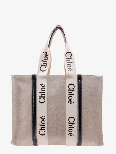 Chloé Linen Shoulder Bag With Logo Print. This Bag Is Made With Lower Environmental Impact Material