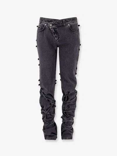 Alexander Mcqueen Women Black Denim Trouser With Knot Details
