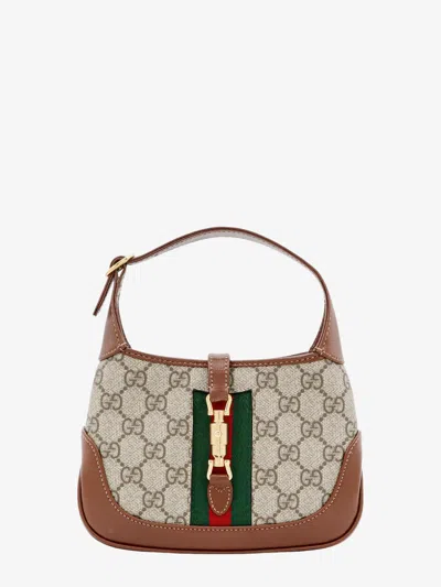 Gucci Women Gg Supreme Fabric And Leather Shoulder Bag With Iconic Web Band
