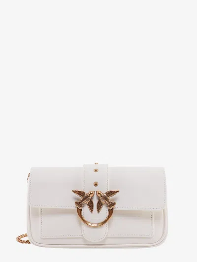 Pinko Love One Pocket Leather Shoulder Bag With Love Birds Buckle