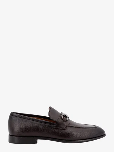 Ferragamo Foster Gancini Loafers In Hammered Leather In Brown
