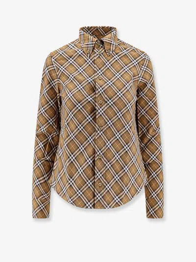 Burberry Beige Button-down Shirt With Check Pattern