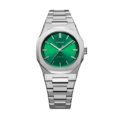 D1 Milano Green Scarabeo Ultra Thin Bracelet 40mm Stainless Steel Quartz Watch In Green/silver