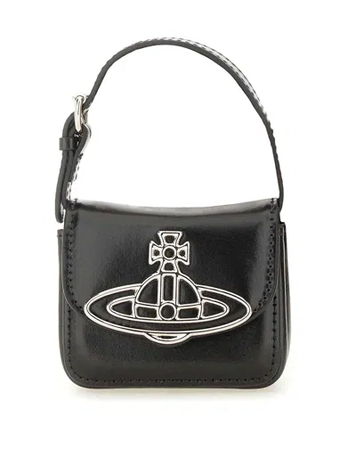 Vivienne Westwood Structured Leather Shoulder Bag With Metallic Emblem In White