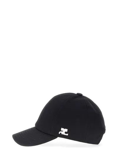 Courrèges Structured Black Cotton Baseball Cap With Embroidered Logo In Black