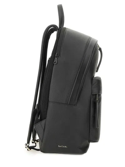 Paul Smith Signature Stripe Leather Backpack In Black