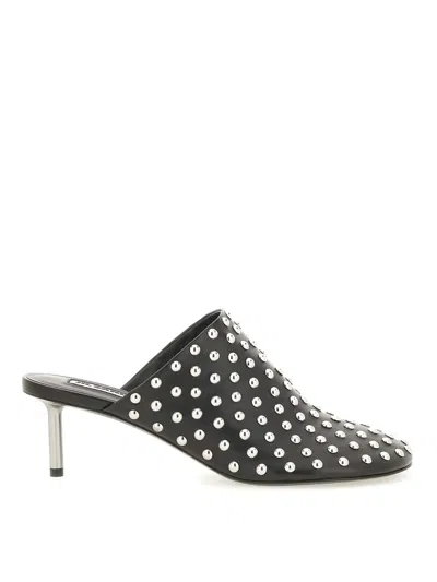 Jil Sander Black 60 Leather Studded Mules In Black
