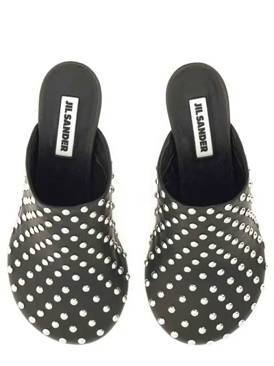 Jil Sander Black 60 Leather Studded Mules In Black