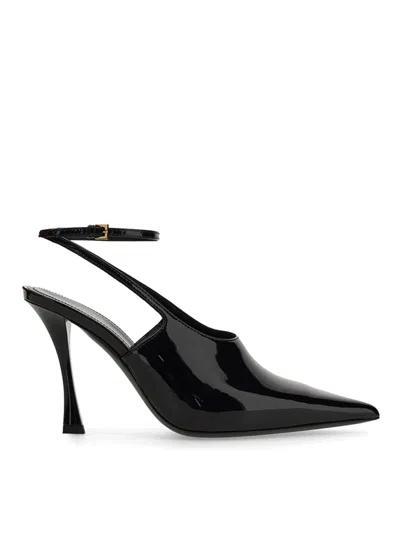 Givenchy Brushed Leather Slingbacks With 10cm Ankle Strap In Black