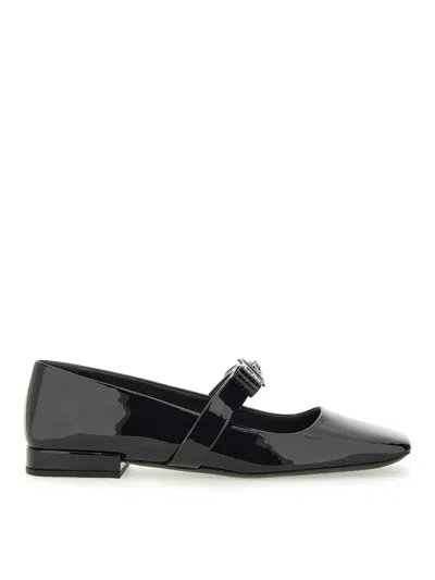 Versace 20mm Gianni Ribbon Patent Leather Flats In Black
