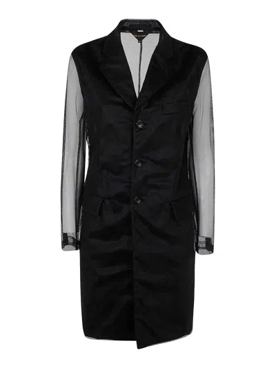 Comme Des Garçons Longline Sheer Sleeves Coat In Black