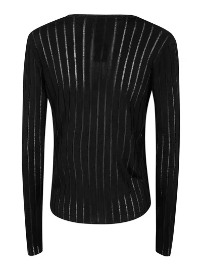 Sapio Sheer Striped V-neck Knit Sweater In Black