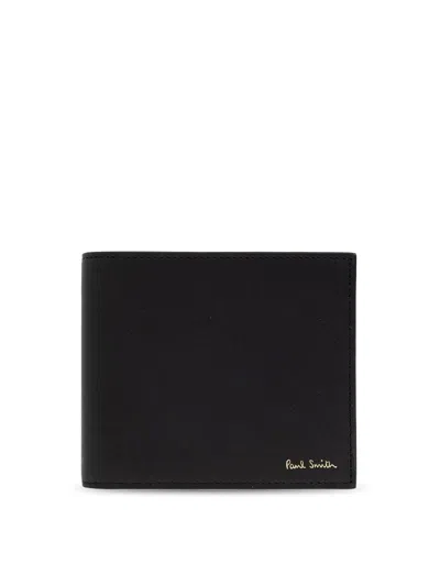 Paul Smith Black Leather Wallet With Signature Stripe Pattern In Black