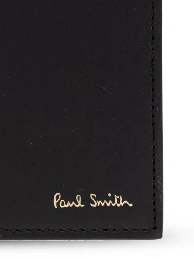 Paul Smith Black Leather Wallet With Signature Stripe Pattern In Black