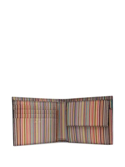 Paul Smith Black Leather Wallet With Signature Stripe Pattern In Black