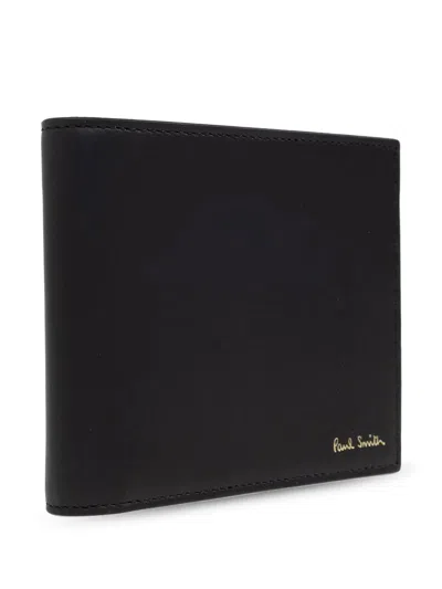 Paul Smith Black Leather Wallet With Signature Stripe Pattern In Black
