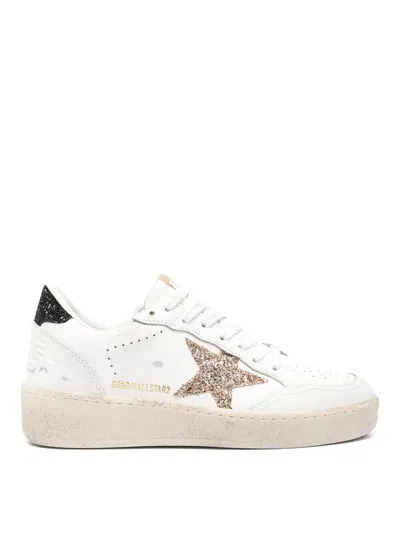 Golden Goose Ball Star 2 Sneakers With Gold Glitter Star And Black Glitter Heel Tab In White