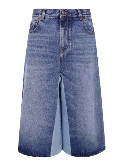 Chloé Two-tone Denim Bermuda Shorts In Blue