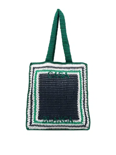 Casablanca Crochet Tote Bag With Two Flat Handles In Blue