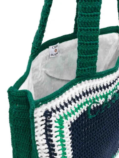 Casablanca Crochet Tote Bag With Two Flat Handles In Blue