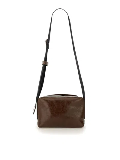 Uma Wang Leather Rectangular Shoulder Bag In Brown
