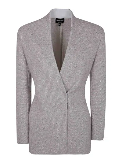 Giorgio Armani Woven Point Lapel Jacket In Grey