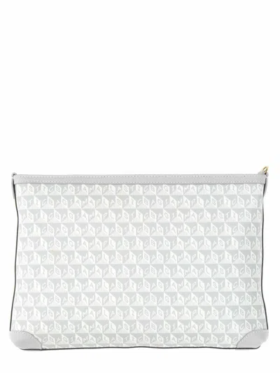 Anya Hindmarch Smiley Face Graphic Print Wrist Strap Clutch In White