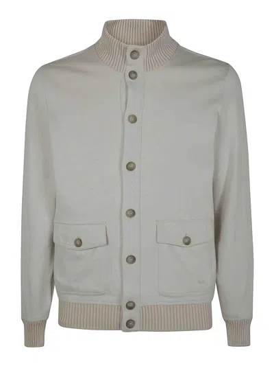 Fay Buttoned Beige Bomber Jacket With Ribbed Details In Neutral