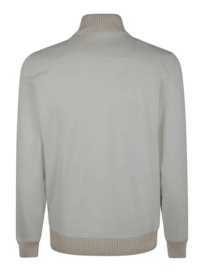 Fay Buttoned Beige Bomber Jacket With Ribbed Details In Neutral