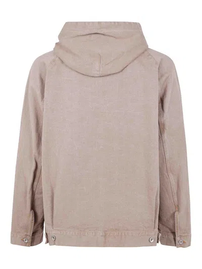 Sacai Denim Jacket With Adjustable Hem And Hood In Nude & Neutrals