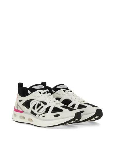 Valentino White Fabric Athletic Sneakers In White