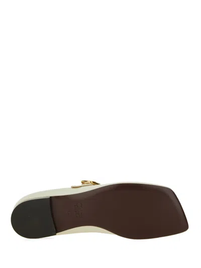 Chloé Square Toe Patent Ballet Flats With Gold-tone Buckle In White