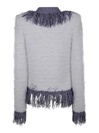 Balmain Women's Collarless Glittered Fringed Tweed Jacket In White