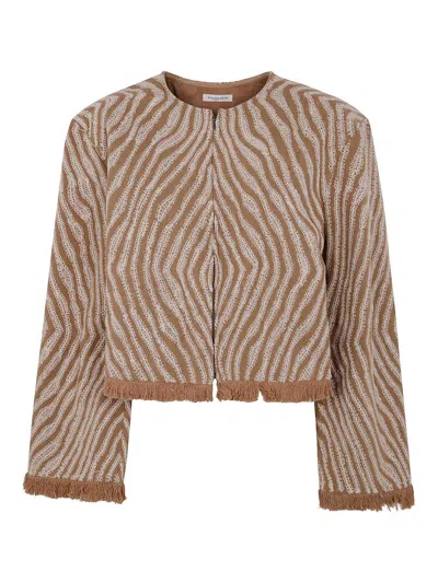 By Malene Birger Cropped Fringe Blazer Textured Fabric In White