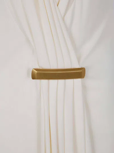 Tom Ford V-neck Draped Mini Dress With Buckle Detail In Weiss