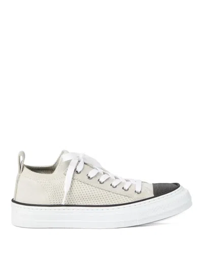 Brunello Cucinelli White Low Top Sneaker With Tab On The Heel In White