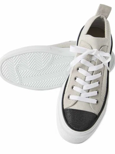 Brunello Cucinelli White Low Top Sneaker With Tab On The Heel In White