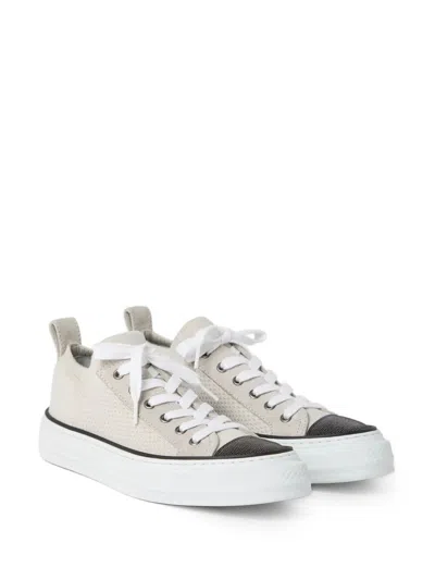Brunello Cucinelli White Low Top Sneaker With Tab On The Heel In White