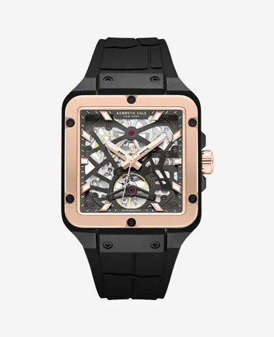 Kenneth Cole Automatic Silicone Watch In Black