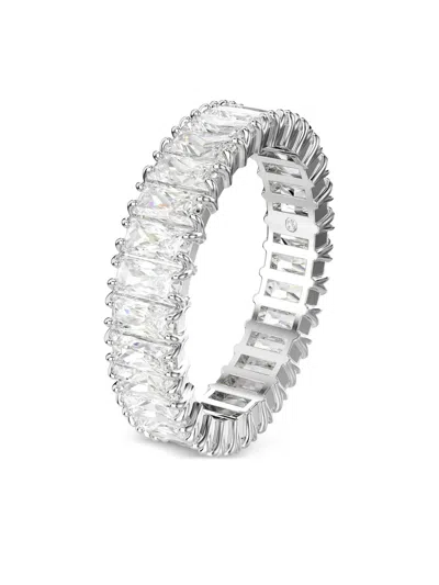 Swarovski Crystal Baguette Cut Gray Matrix Ring In Silver