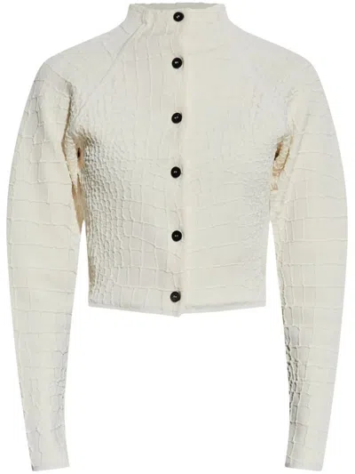 Jacquemus Womens Off-white The Scala Croc-embossed Woven-stretch Cardigan In White