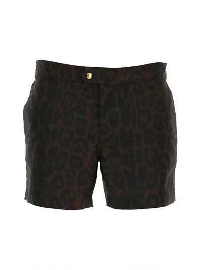 Tom Ford Leopard Print Tailored Swimsuit With Buckle Detail In Brown