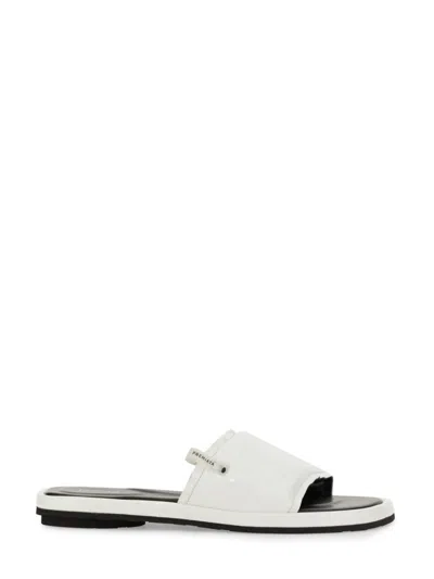 Premiata Sleek White Slide Sandal With Lamb Leather Upper In White
