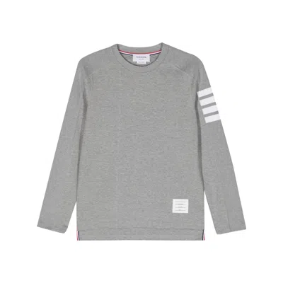 Thom Browne Long Sleeve Tee With 4 Bar Stripe In Milano Cotton