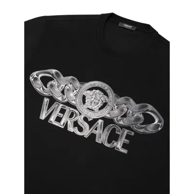 Versace Black T-shirt With Medusa Head Logo Print On The Front In Cotton Man