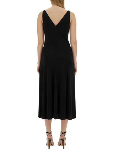 Lanvin Black Midi Dress With Asymmetrical Shoulder Detail In Black