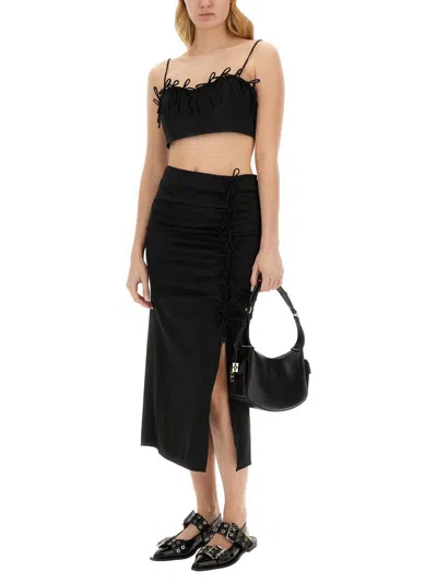 Ganni Drapey Melange Midi Skirt In Black