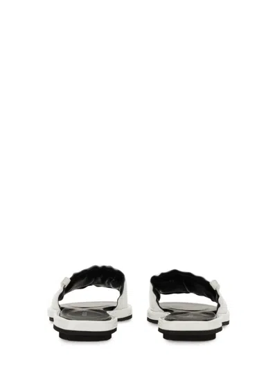 Premiata Sleek White Slide Sandal With Lamb Leather Upper In White