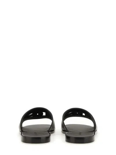 Dolce & Gabbana Black Sandals With Dg Logo Cut-out In Leather Man In Black