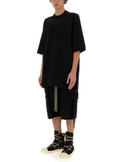 Rick Owens Drkshdw Drkshdw By Rick Owens Oversized Cotton T-shirt With Geometric Design And Relaxed Fit In Black